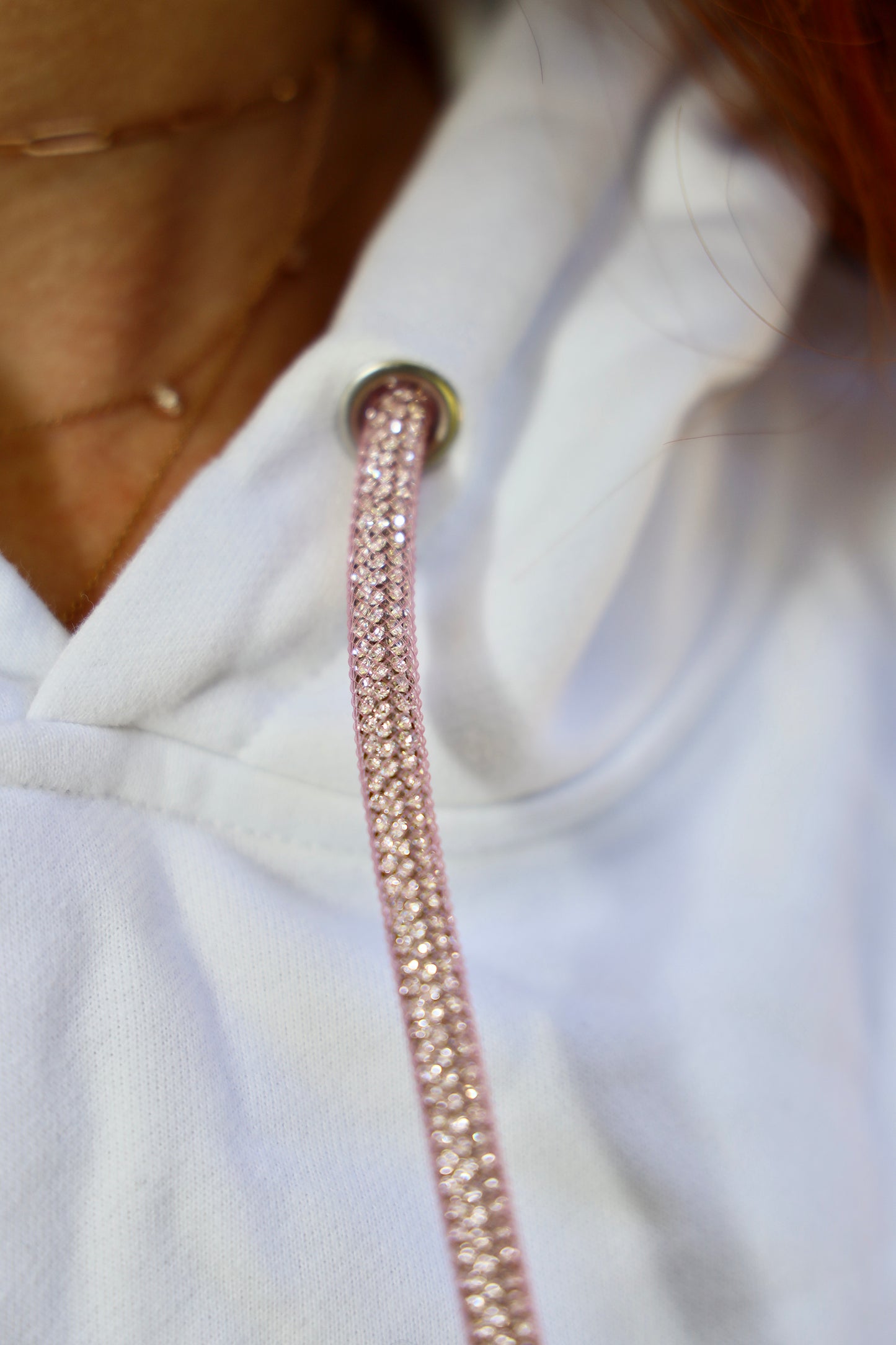 Diamonds & Rosé Hoodie with Crystal Drawstrings