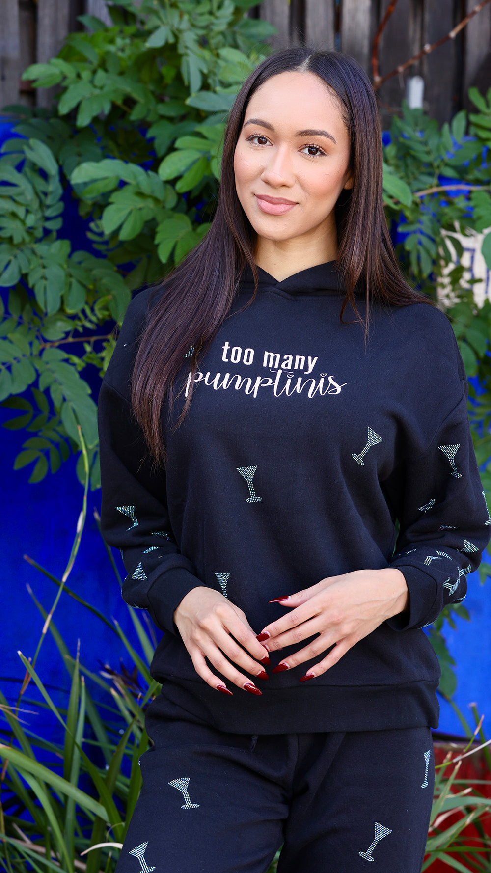 "Too Many Pumptinis" Crystal Martini Hoodie