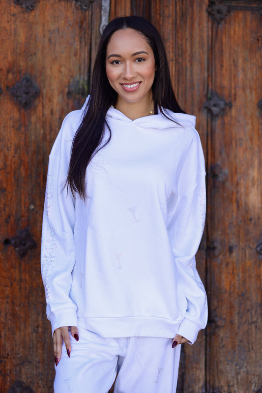 "I Got Pumped in Vegas" White Crystal Martini Hoodie