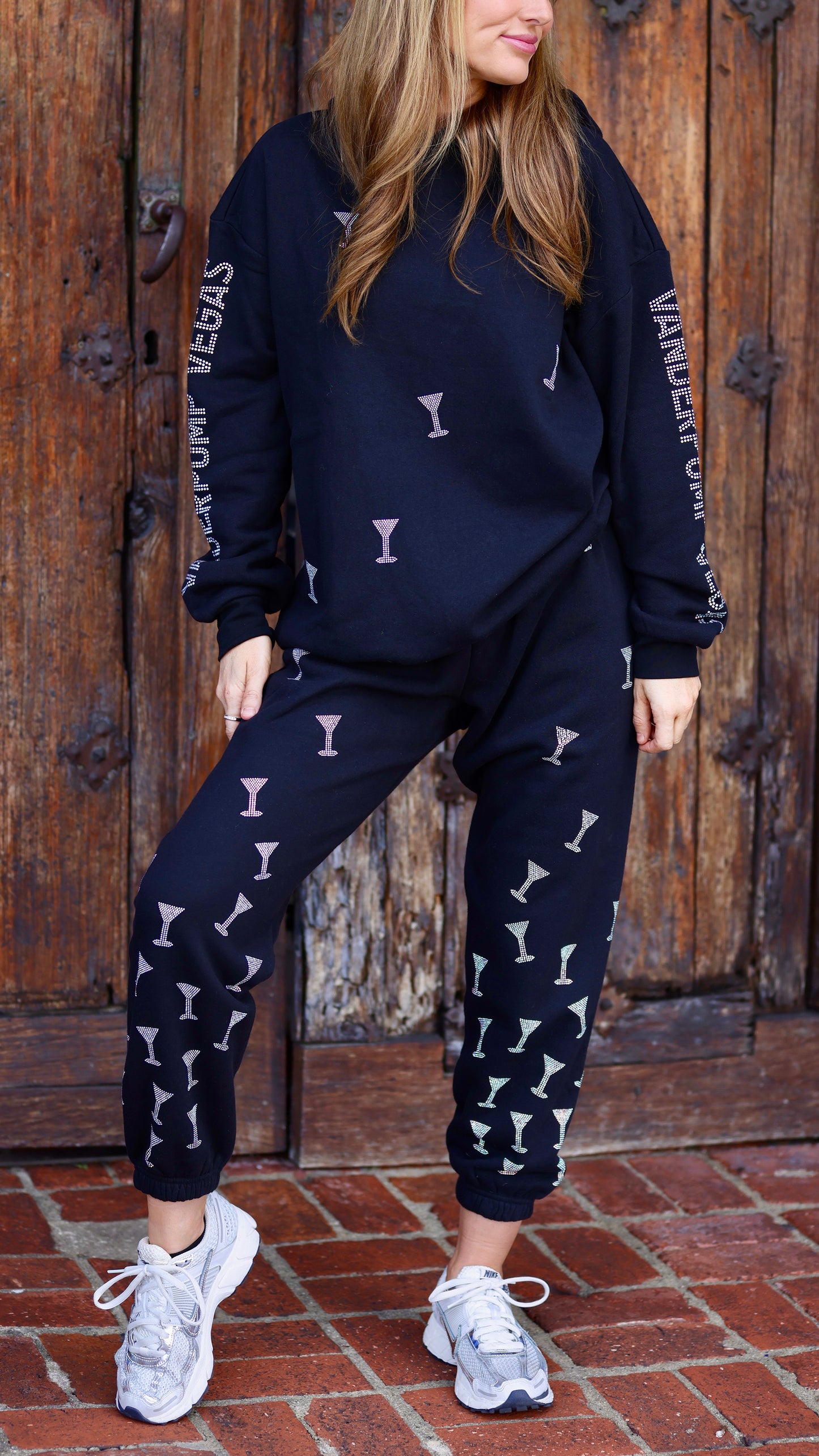 "Vanderpump Vegas" BLACK Crystal Martini Sweatpants