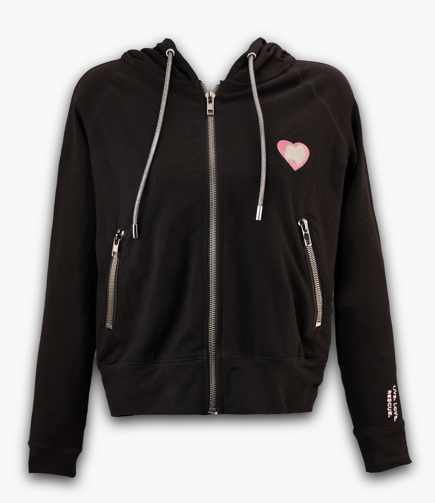 Vanderpump Chunky Zip–Up Hoodie with Crystal Drawstrings